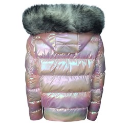 Дамско яке с естествен пух, City Angels Jeans, Бледорозов лак, 6854